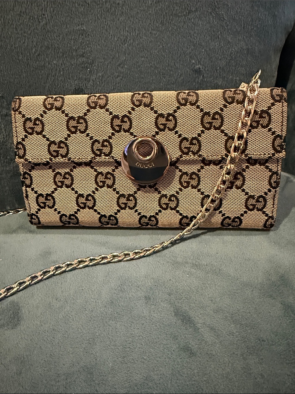 Gucci Beige GG Canvas Chain Wallet